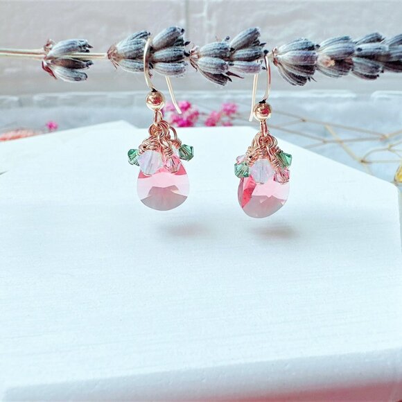 New Crystal Mini Pear Drop Earrings | Handmade in BC - Picture 1 of 3